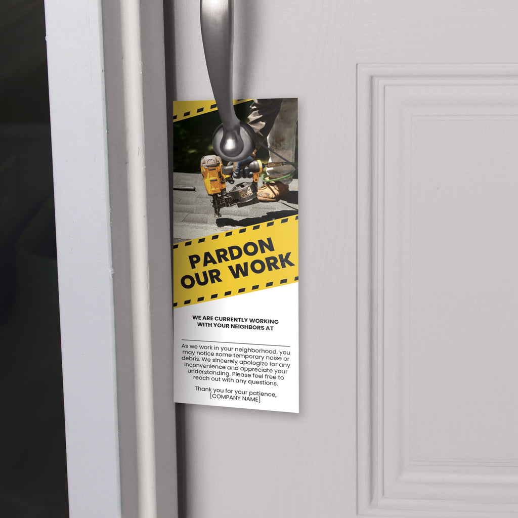 Pardon Our Work Door Hanger - PeakPrint